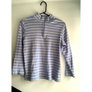 L.L Bean Women’s Long Sleeve Blue Peach 100% cotton Collared Zip Neck Line Shirt